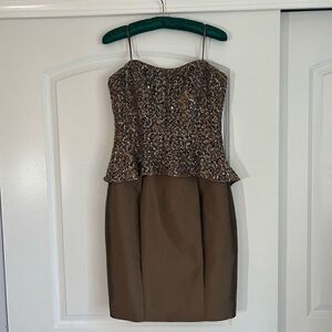 Kay Unger NWT Light Brown Strapless Sequence Mini Dress